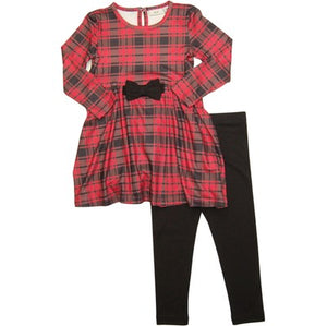 MID - Ensemble tunic carreau rouge et noir avec legging noir