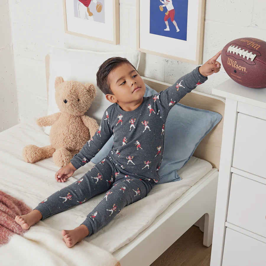 Petit lem - Ensemble pyjama gris chiné à imprimés de joueurs de football, 3 et 6 ans