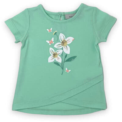 M.I.D - Chandail manches courtes, turquoise avec fleur, 9-12 mois