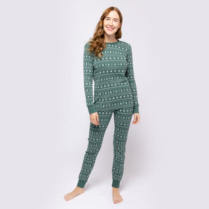Petit lem - Ensemble pyjama vert forêt à motifs de sapin de Noël « Fair Isle » pour femme small