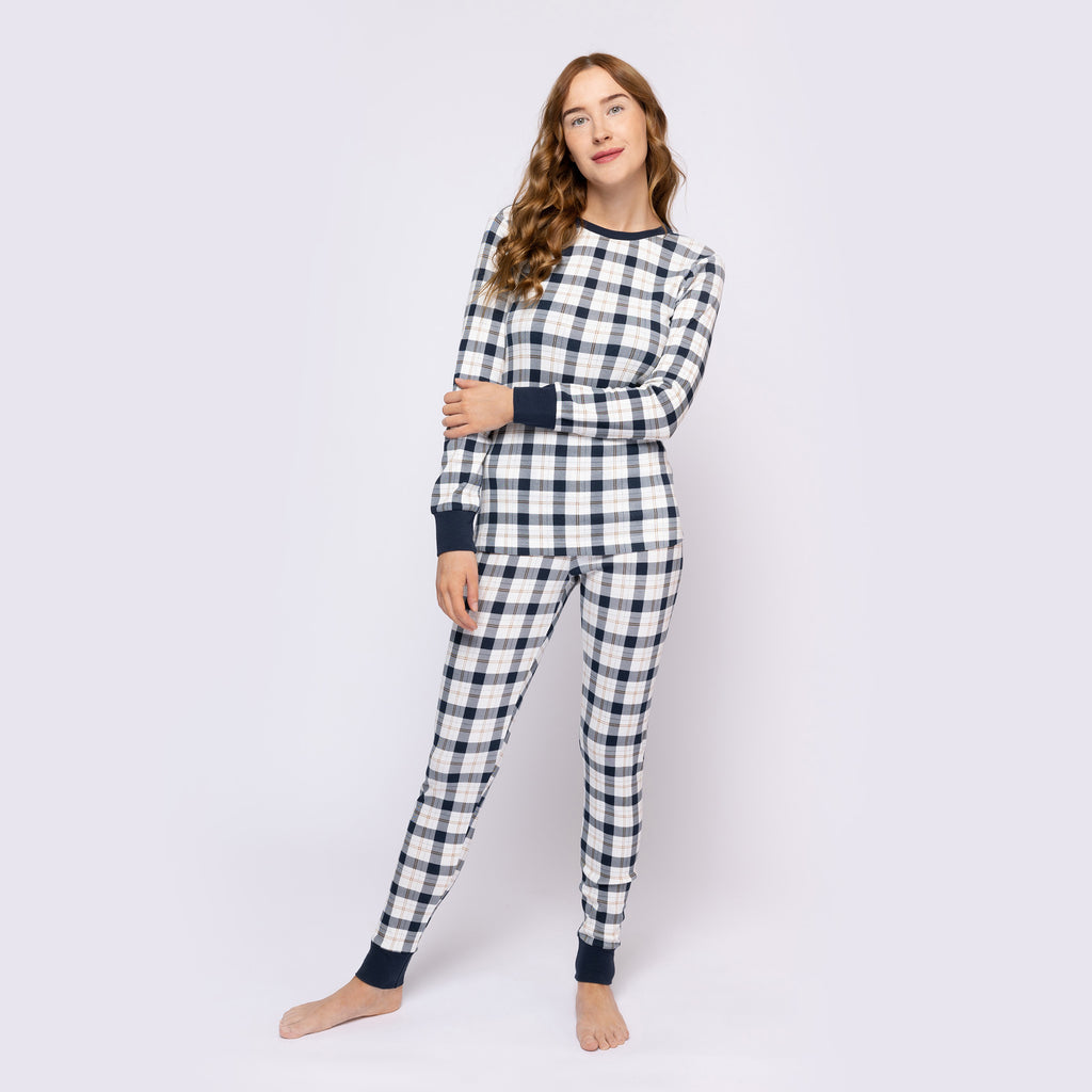 Petit lem - Ensemble pyjama à carreaux bleu hivernal pour femme, Xsmall et small