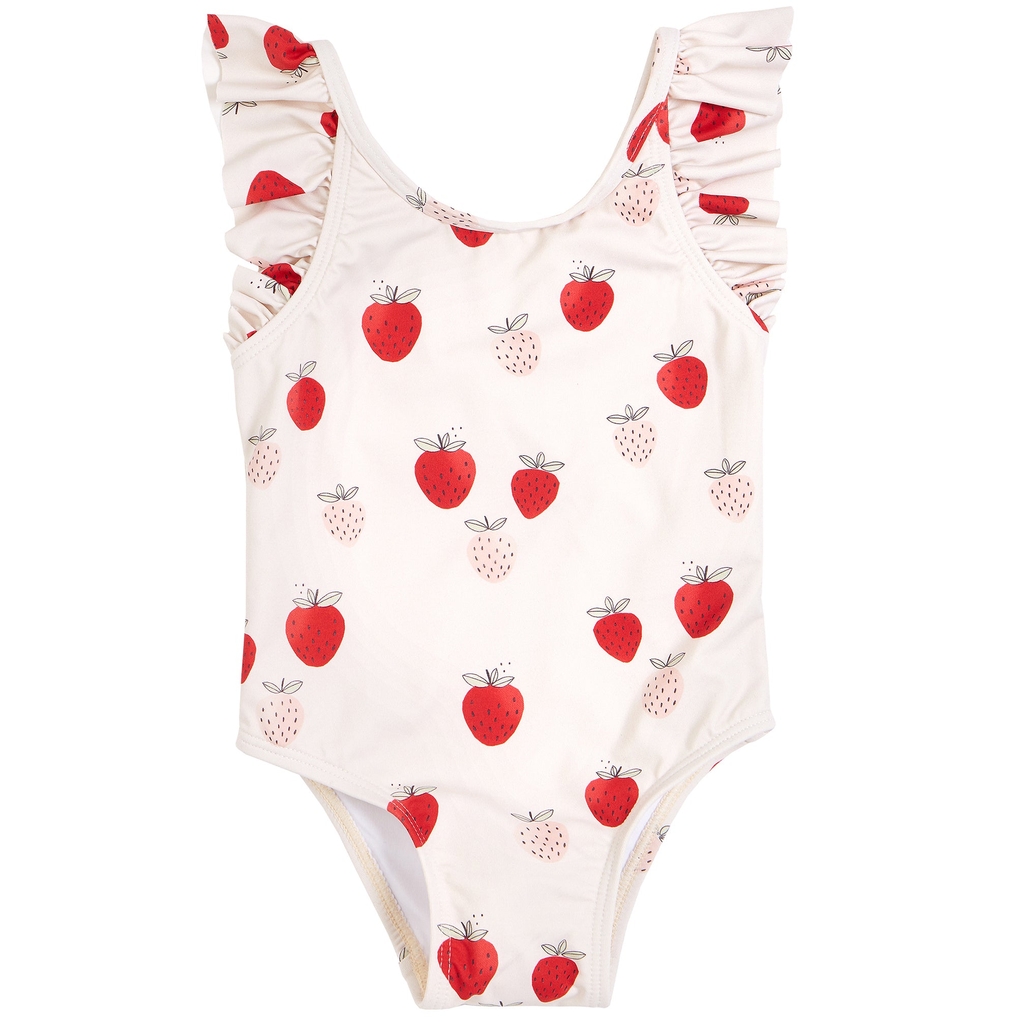 Petit lem - Maillot de bain à volants sable à imprimé fraises, 3-6 mois