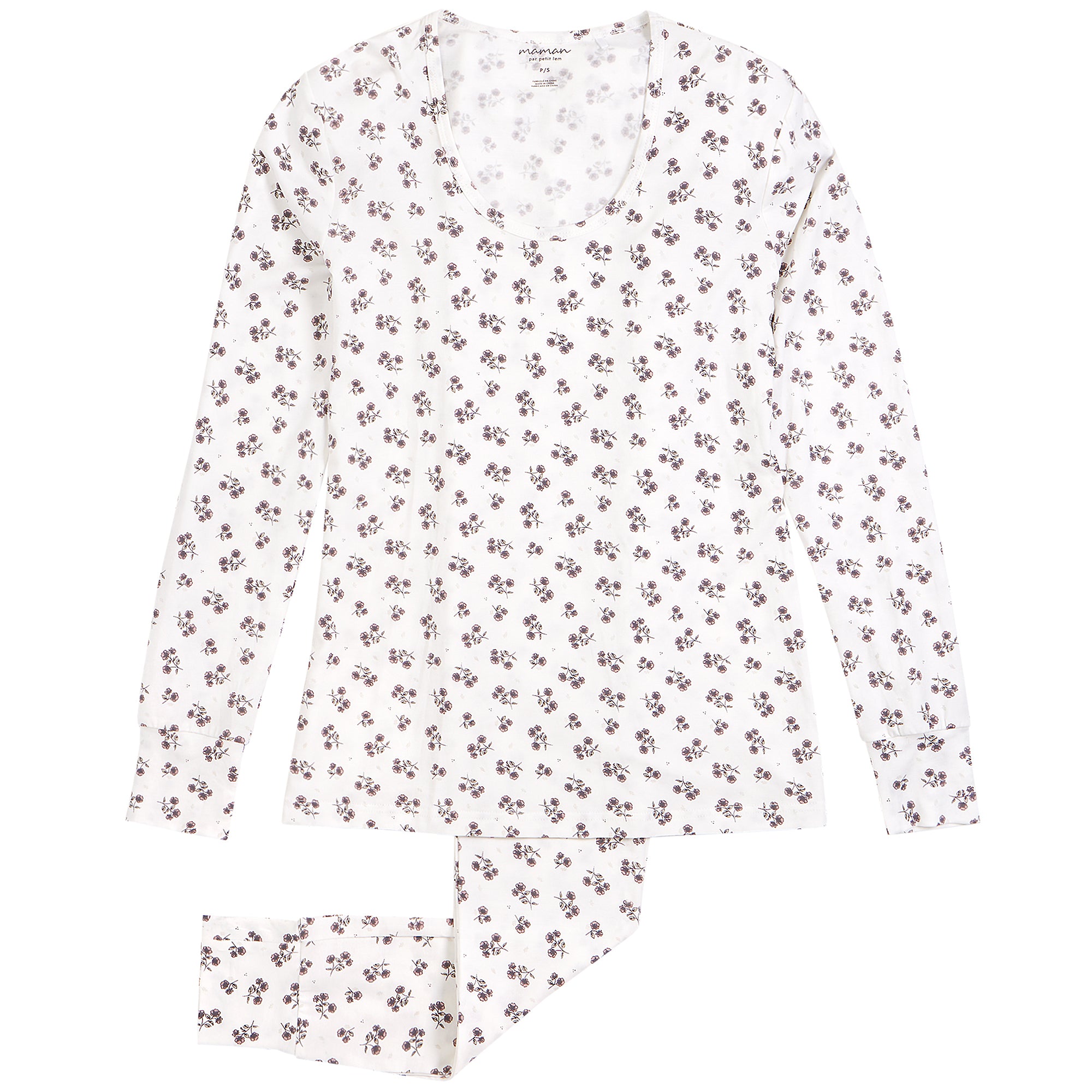 Petit lem - Pyjama 2 pièces femme, blanc à fleurs mauve