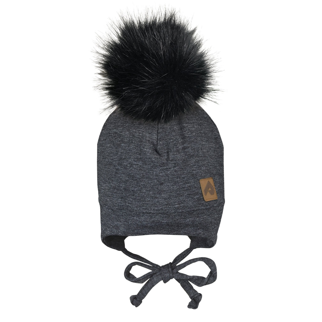 Perlimpinpin - Tuque avec oreilles et pompon, noir chiné