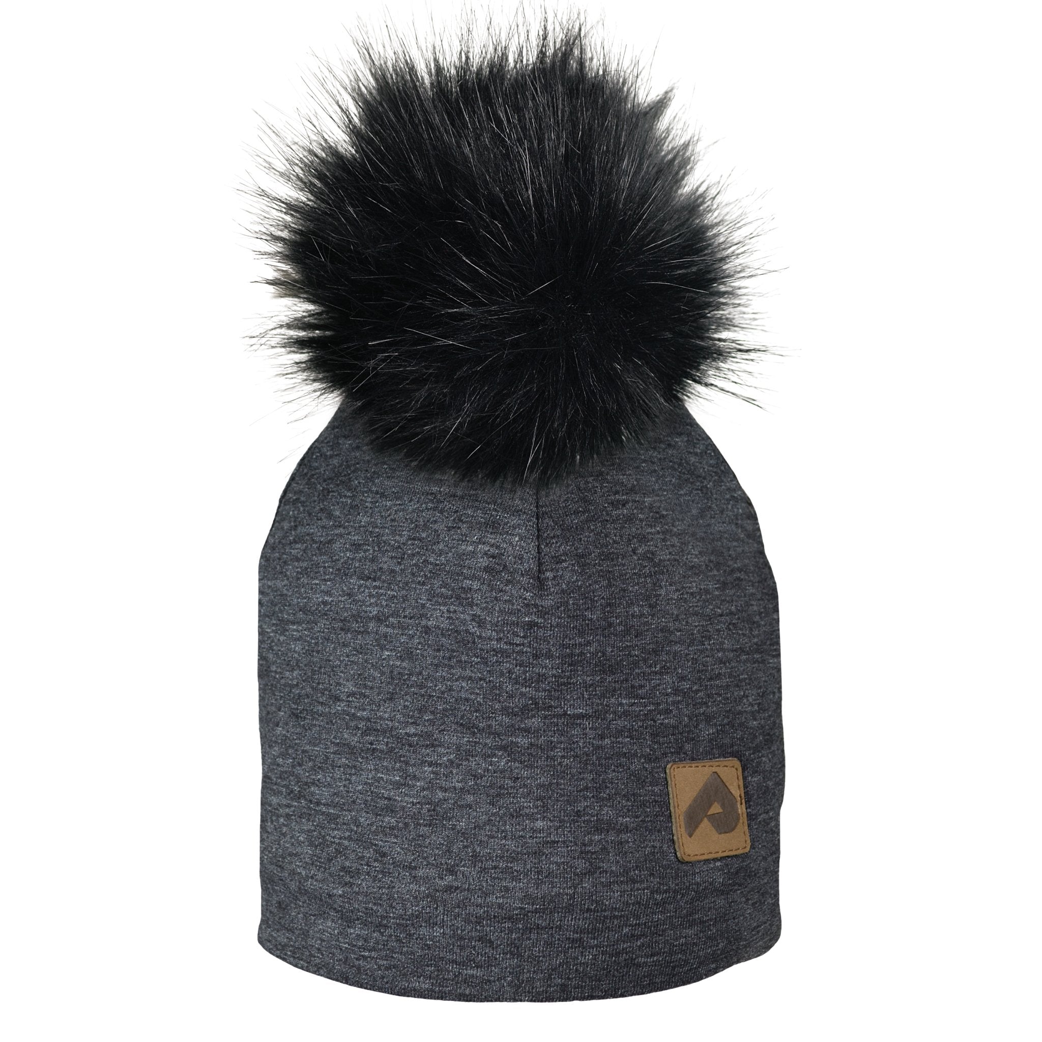 Perlimpinpin - Tuque avec pompon doublé de polar, noir chiné