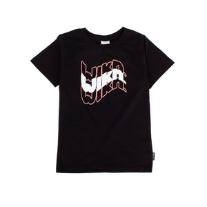 WLKN - Chandail manches courtes junior wavy noir / logo blanc et rose