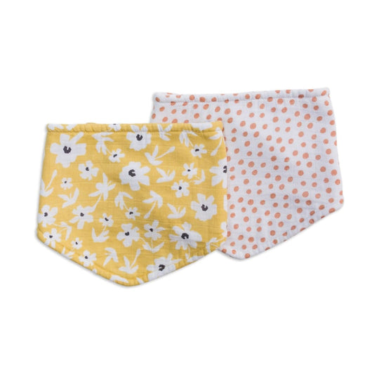 Lulujo - Duo Bavoirs Bandana -   Fleurs sauvages jaunes et points