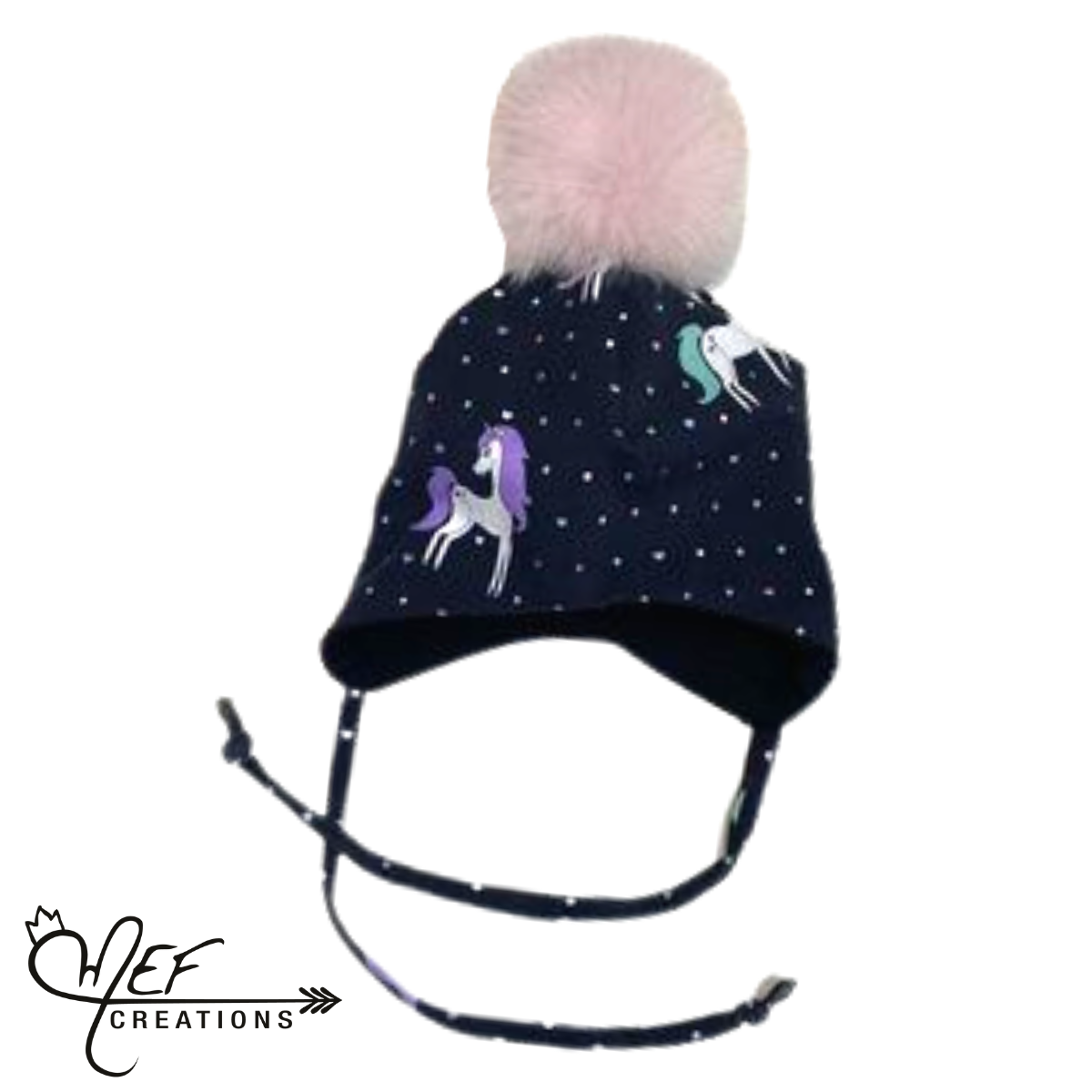 M.E.F Créations - Tuque à pompon doublure en coton avec attache - Licornes 3-11 mois