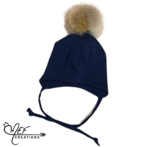 M.E.F Créations - Tuque à pompon doublée en polar avec attache - Marine