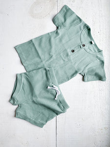 Mini bretzel, Ensemble chandail et short, turquoise 12-18 mois