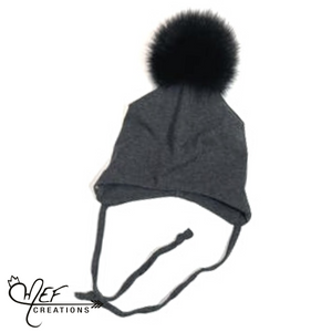 MEF Créations - Tuque doublée pour l’hiver avec attache - Gris anthracite