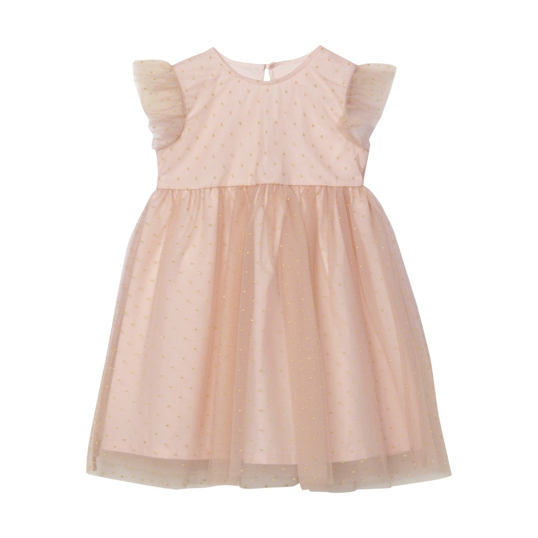 Creamie - Robe chic rose pois or